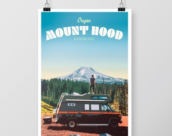 Retro Mount Hood Travel Poster, Oregon Campervan Art (Digital Download)