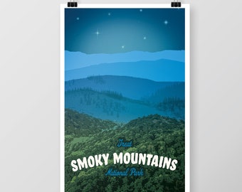 Smoky Mountains Retro Travel Poster, National Park Art (Digital Download)