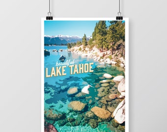 Retro Lake Tahoe Poster, Vintage Travel Art Print (11x17) (Digital Download)