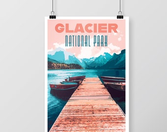 Retro Glacier National Park Poster, Montana Travel Art (Digital Download)