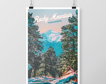 Retro Rocky Mountain National Park Poster, Travel Art Print (Digital Download)