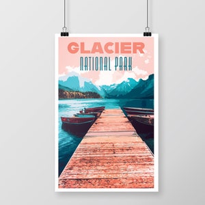 Retro Glacier National Park Poster Digital Download, Glacier National Park Poster, Montana outdoors Art, Abenteuer Dekor, Wandkunst Drucke