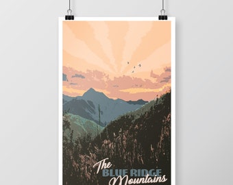Blue Ridge Mountains Poster – Retro Travel Print & Printable Wall Art – Mountain Decor, Cabin Living, Instant Download