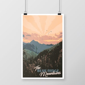 Blue Ridge Mountain Retro Poster, Asheville Print, Blue Rige Mountain Print, Blue Ridge Mountain Wall Art, Printable Wall Art