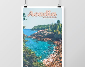 Acadia National Park Poster, Retro Travel Print (Digital Download)