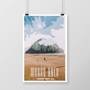 Morro Bay Print, Morro Rock Poster, Morro Rock Digital Download, Retro Travel Print, National Park Poster, California Art, California Print