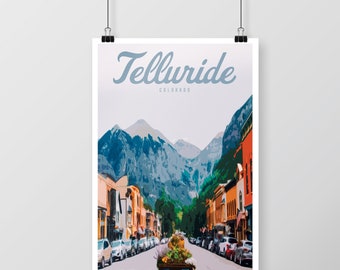 Telluride Colorado Retro Travel Poster – Printable Mountain Wall Art (Digital Download)