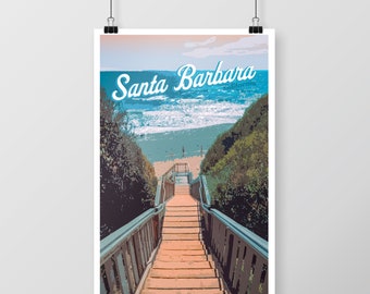 Santa Barbara Beach Poster, Retro California Travel Print (Digital Download)