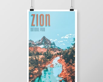 Zion National Park Retro Travel Poster (Digital Download)