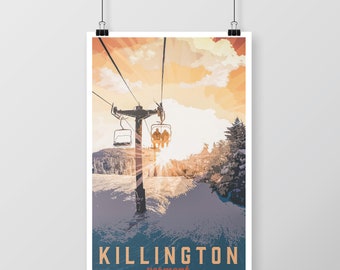 Killington Ski Area Poster – Vintage Vermont Ski Print, Retro Snowboard Wall Art, Printable Mountain Decor – Instant Download