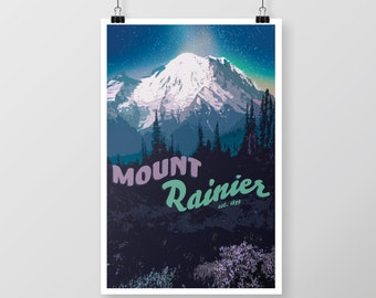 Retro Mount Rainier Art Print, National Park Poster (Digital Download)