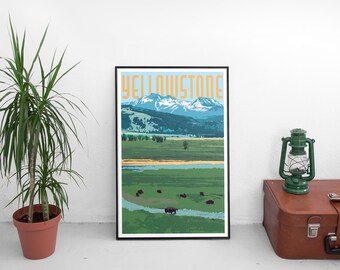 Retro Yellowstone National Park Poster, Travel Art Print (Digital Download)
