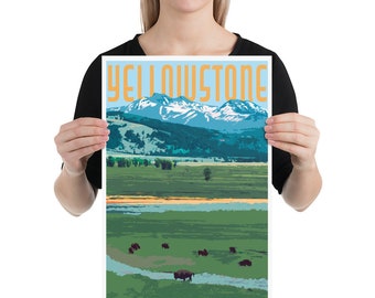 Yellowstone National Park Poster Print 12x18, Yellowstone Poster, Yellowstone Art Print, Retro Travel Poster