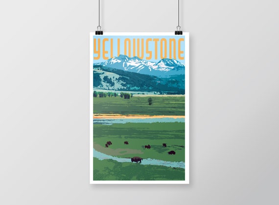 Yellowstone National Park Poster, Retro Travel Art, Vintage Mountain Decor, Printable Landscape (Digital Download)