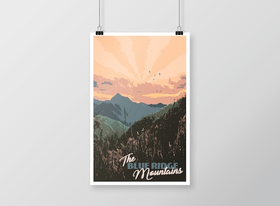 Blue Ridge Mountains Poster – Retro Travel Print & Printable Wall Art – Mountain Decor, Cabin Living, Instant Download