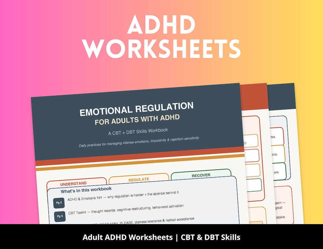 ADHD Emotional Regulation Workbook Adult Printable | CBT DBT Skills ...