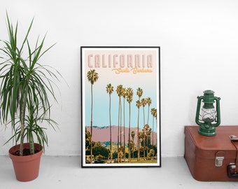 Santa Barbara California Art Print, Retro Travel Poster (Digital Download)