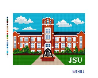 Jacksonville Landmark Needlepoint Canvas — Inspired by Jacksonville State University (JSU) Campus Buildings