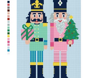 Nutcracker Soldiers Needlepoint Canvas: Christmas Holiday Duo (5x7 design)