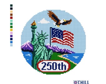 Patriotic 250th celebration Needlepoint Canvas | Statue of Liberty, Eagle, Flag Ornament Design