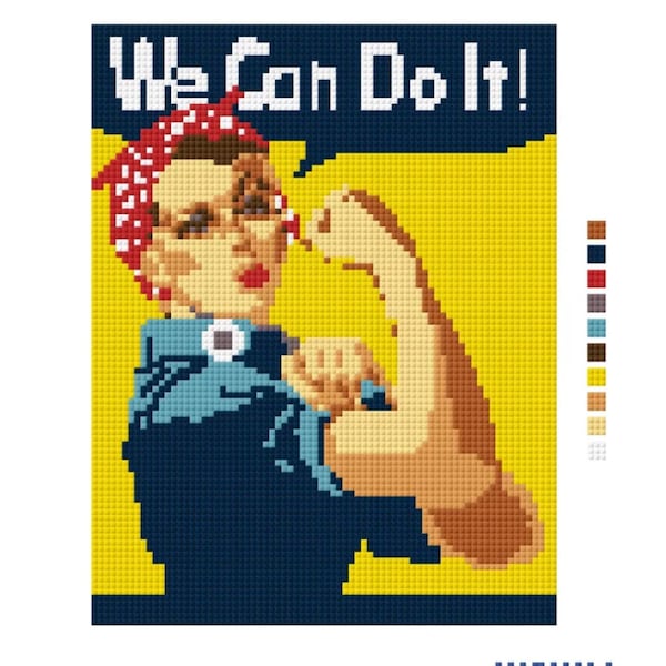 Rosie We Can Do It Needlepoint Canvas – Retro Girl Power Stitch Design (8x10)
