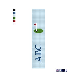 May include: A light blue bookmark with a golf theme. The design includes a green golf hole with a red flag and the letters "ABC" in blue. The word "CHILL" is in the bottom right corner.