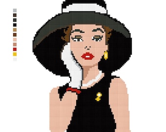 Parisian Glamour Needlepoint Canvas – Vintage Woman Portrait (8x10, 18 ct Mesh)