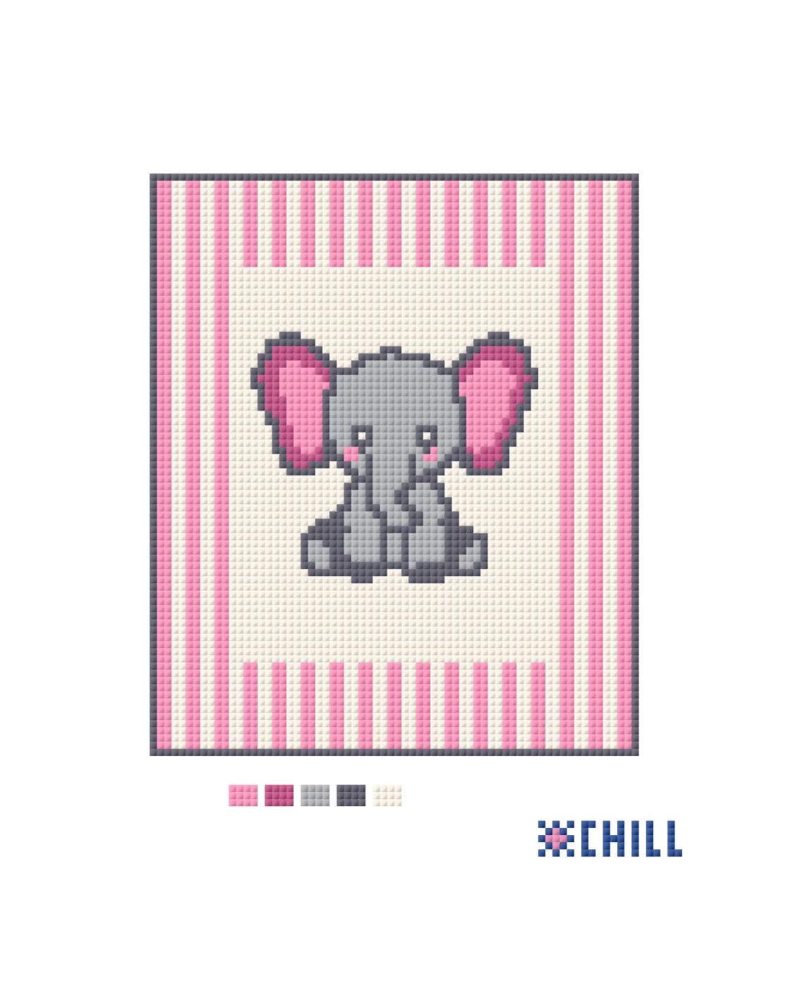Little AL - Pink Elephant Needlepoint Canvas - kids, nursery animal series, (also in blue)