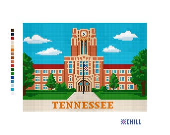 Tennessee Needlepoint Canvas | University Landmark, Ayres Hall, Knoxville Tennesssee | College Campus Series, 18-Mesh