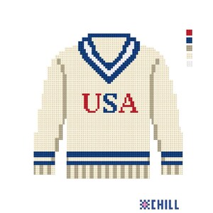 Personalizable Cricket Jumper (Polo sweater) needlepoint Canvas - Choose colors and add up to 3 initials to make it a truly personal gift