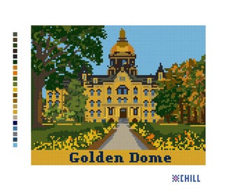Golden Dome Landmark Needlepoint Canvas | Iconic Collegiate Campus Inspired Design | 5×7 on 8×10 Canvas