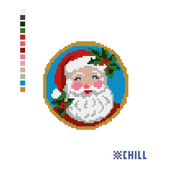 Vintage Santa Needlepoint Ornament Canvas – Christmas Design | Holiday Stitching by Needlepoint & Chill