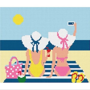 Seaside Selfie Needlepoint Canvas - Summer Beach Vacation Series