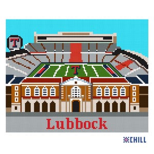 Texas Lubbock Stadium Needlepoint Canvas – College Town Landmark Design 8x10 canvas on 18 mesh