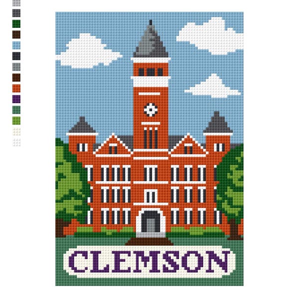 Clemson Needlepoint Canvas, Tillman Hall - University Campus Landmark - South Carolina, 8x10, 18 ct Mesh