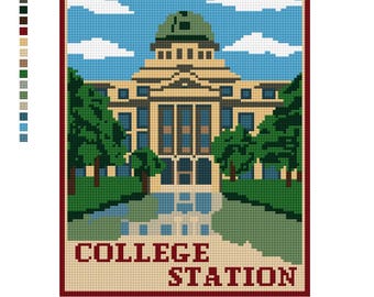 College Station Landmark Needlepoint Canvas, Texas, Historic Art (5x7 Image)