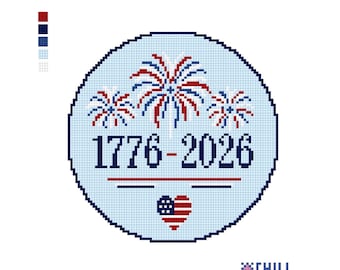 USA 250th Celebration Needlepoint Canvas | Patriotic Fireworks Ornament Design | 1776–2026 Americana Needlepoint | Red White & Blue Decor