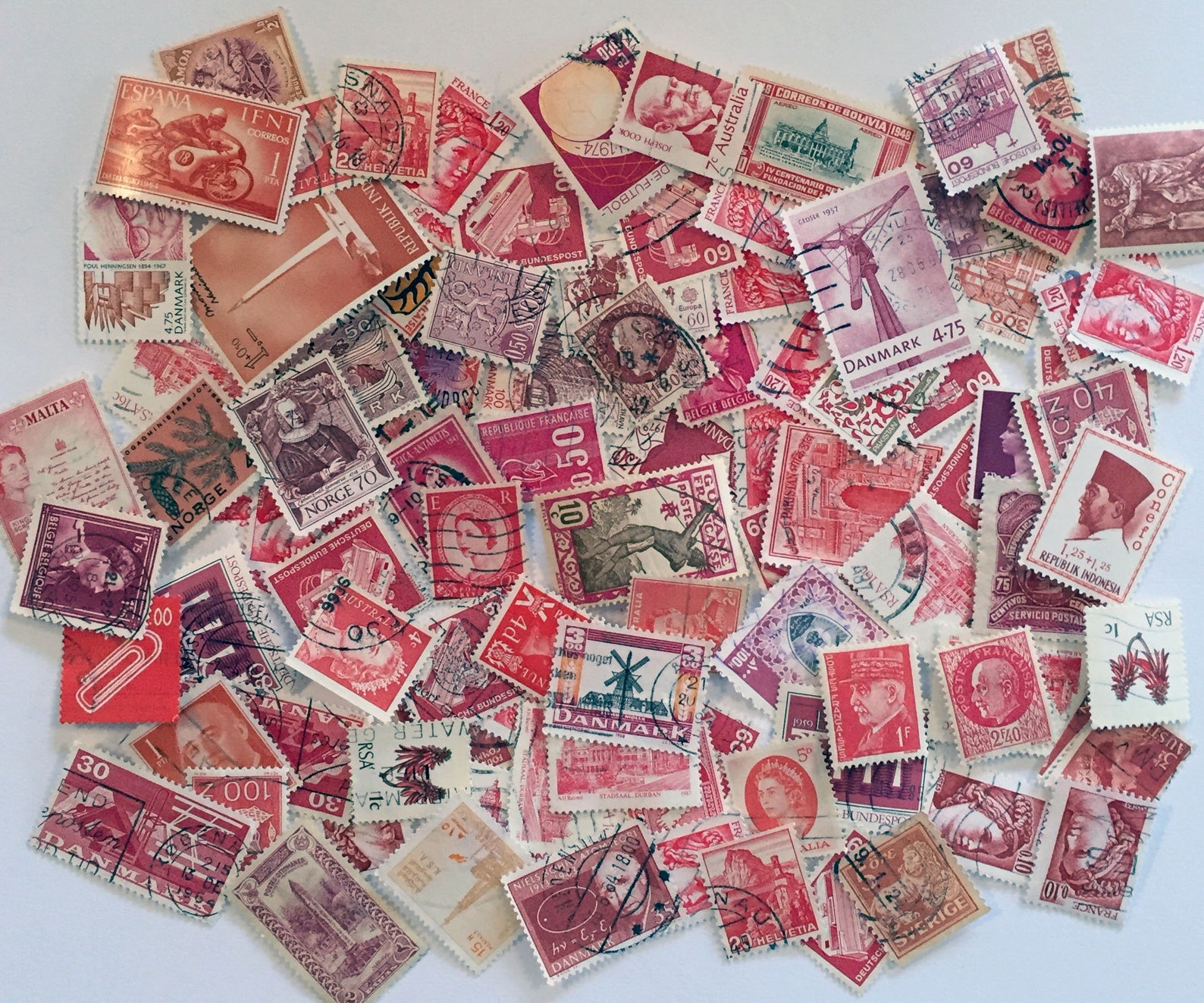 100 Vintage International Postage Stamps in Shades of Red and Etsy