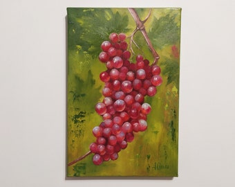 Still Life Oil, Grapes Oil Painting, Fruit Pop Art, Berries, Green Red Art, Garden Gift, Food Original Canvas, Wine, Kitchen Painting, Olga