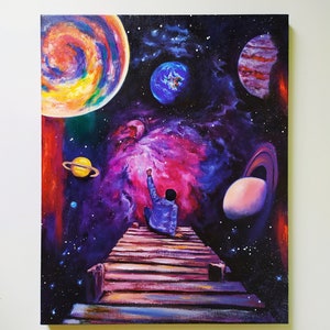 ORIGINAL Oil Painting, Surreal Art, Surrealism, Galaxy, Contemporary Art, Space, Fantasy, Cosmic Art, Universe, Planets, Spaceman, Gift