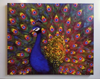 Peacock Original Painting, Bird Home Decor, Animal Wall Art, Peacock Office Decor, Bird Bedroom Wall Decor