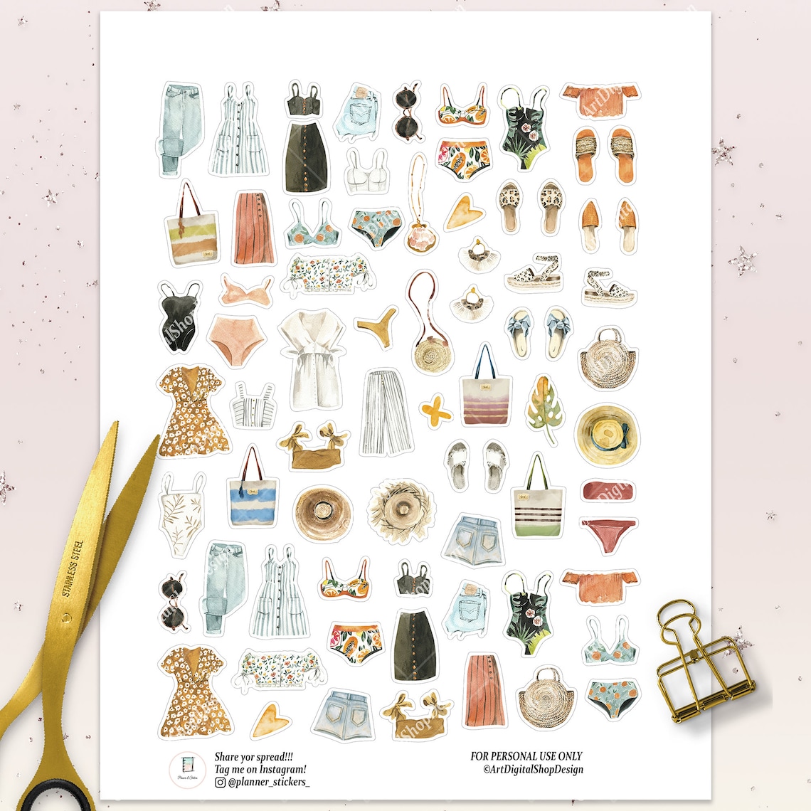 Summer Clothes Sticker Pack Printable for Journal and Planner | Etsy