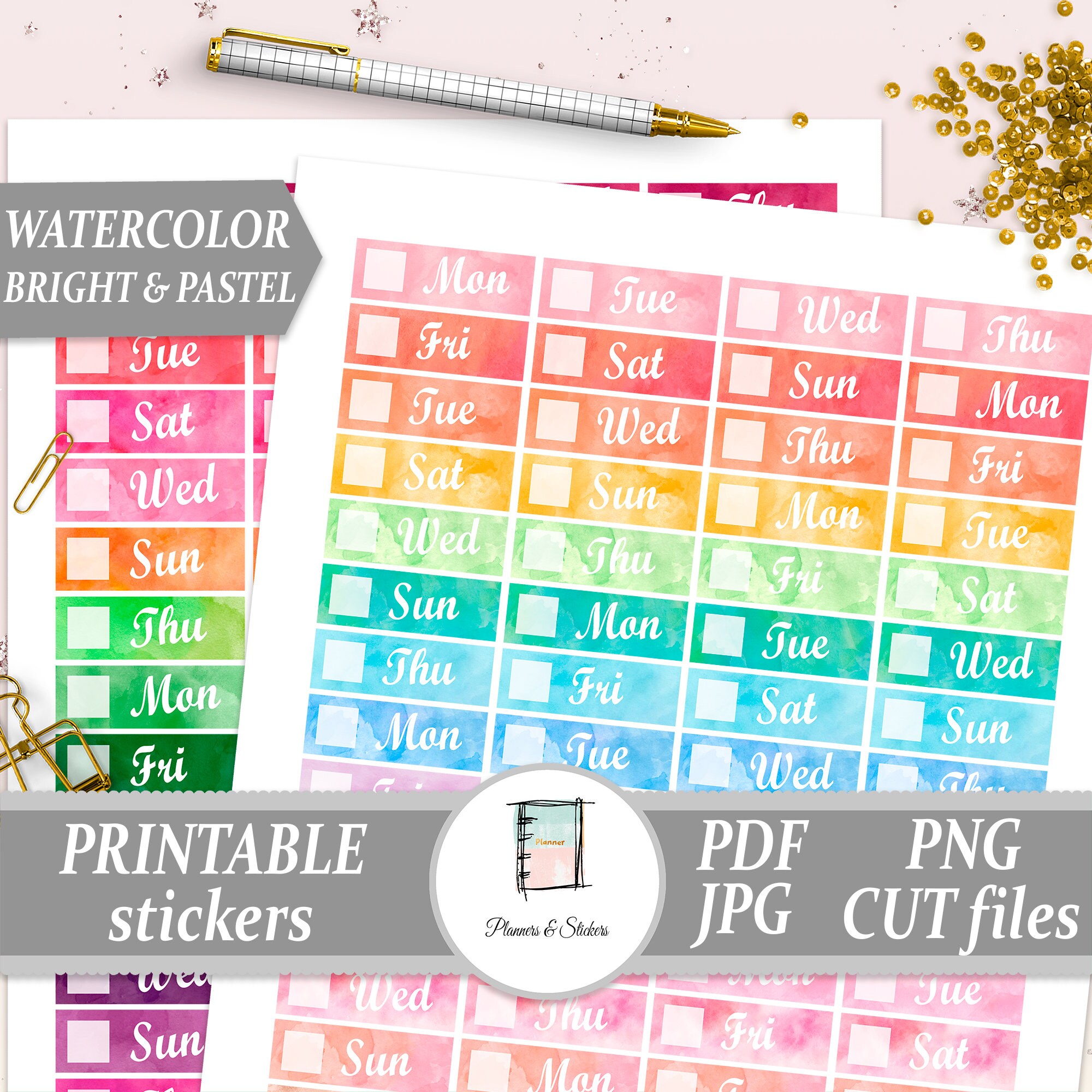 Watercolor Date covers planner stickers Printable Date Covers Etsy