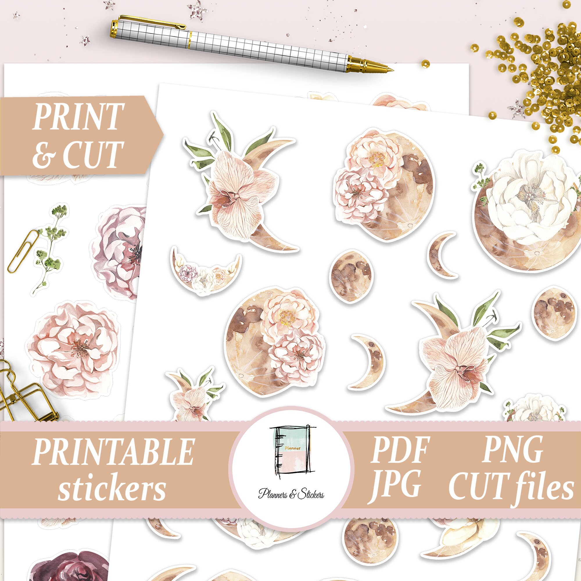 printable sticker pack flower stickers for vintage journal etsy