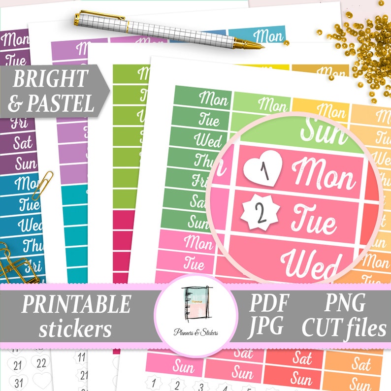 Date Covers Planner Stickers Printable Colorfull Date Covers Etsy