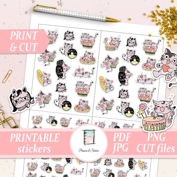 Kawaii Cats Stickers Printable Kitten Planner Icon | Etsy