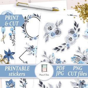 printable floral stickers pack watercolor flower frames peony etsy
