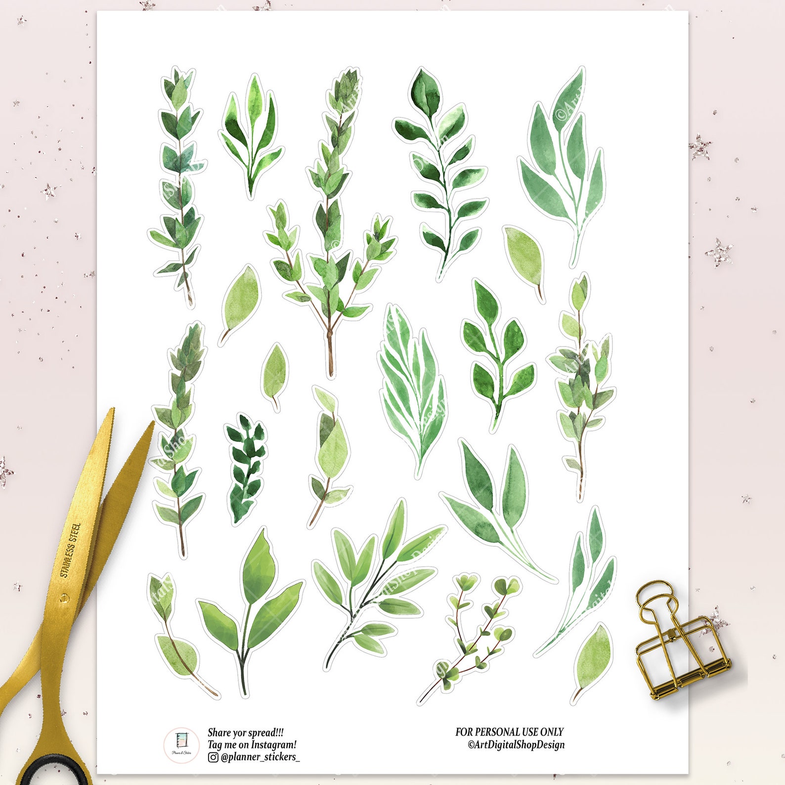 Greens Journal Stickers Printable Scrapbooking Kit Olives Etsy