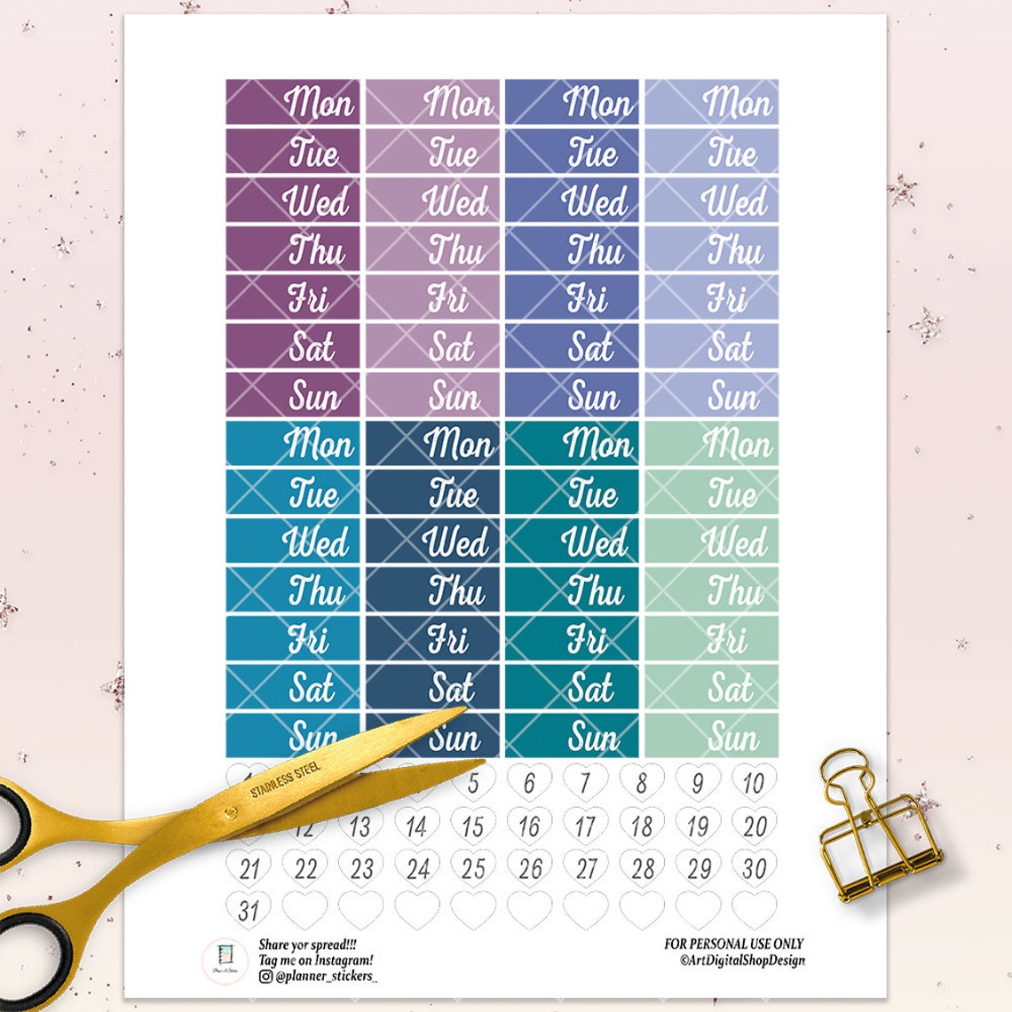 Date Covers Planner Stickers Printable Colorfull Date Covers Etsy