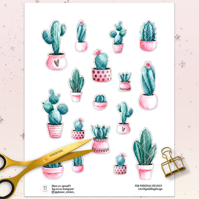 printable watercolor cactus stickers cactus planner